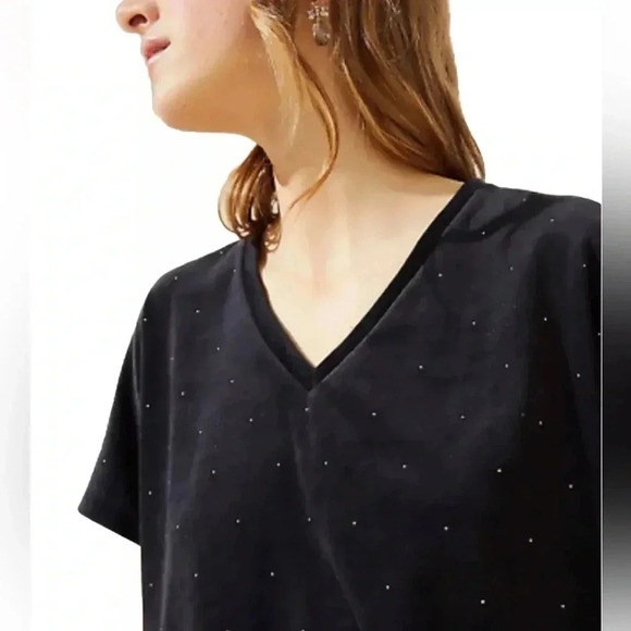 Ann Taylor LOFT Black Blouse Sz Small Velvet Top Sparkle Studs V Neck NWT $ 44 - Picture 2 of 8